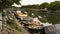 Colorful fisherman boats in the coast of Vietnam river,