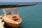 Colorful fishing boat docked at the pier,Golden Point Resort,Fiji,2015