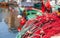 Colorful fishing net laying on a pier