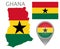 Colorful flag, map pointer and map of Ghana