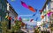 Colorful Flags Corrugated Iron Store Shopping Street Reykjavik Iceland