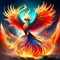 Colorful flaming eagle bird on a black background. 3d rendering AI generated