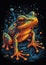 Colorful Flaming Frog in Drip and Splatter Style for Humorous Animal Scenes.