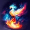 Colorful flaming swan bird in the night sky. Vector illustration generative AI