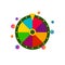 Colorful flat fortune wheel icon, random choice wheel with falling balloons and bubbles, winner and lucky symbol, vector