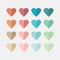 Colorful flat hearts icons set on off white background