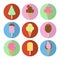 Colorful flat ice cream circle icons