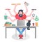 Colorful flat modern gradient character of man with many hands holding different things and managing time while working