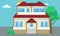 Colorful flat residential house or Town house cottage. Vector illustration.