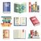 Colorful flat style icons of isolated books in various positions. Learning, studying, education, knowledge, literarure, science an