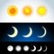 Colorful and flat Sun and moon icons. Sign sun and moon. Vector logo for web design, mobile and infographics.