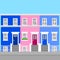 Colorful flat town houses Notting Hill in London. England Travel icon landmark. United Kingdom architecture sightseeing