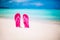 Colorful flipflop pair on the sea beach