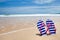 Colorful flipflop pair on sea beach