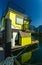 Colorful floating homes in the harbour.Economical living in overcrowded city