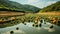 Colorful Floating Pumpkins On A River: A Stunning Joong Keun Lee-inspired Landscape