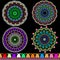 Colorful floral ethnic Paisley mandala patterns. Bright vector mandalas and border set. Greek key meander ornament. Abstract round