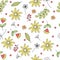 Colorful floral seamless pattern. Endless natural botanical background with blooming meadow daisy and cosmos flowers