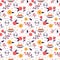 Colorful floral seamless pattern with spaceships and aliens