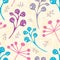 Colorful floral stems seamless vector pattern background. Hand drawn doodle style wild meadow flowers and leaves on