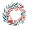 Colorful Floral Wreath In Light Teal And Light Red