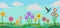 Colorful Flower, Bees and Bird at Garden Vector Illustration Background