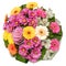 Colorful flower bouquet with chrysanthemums, gerbera daisies and ornamental cabbage isolated on white background
