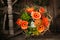 Colorful flower bouquet on a garden bench