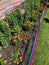 Colorful flower garden with American flag