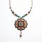 Colorful Flower Pendant Necklace With Turquoise And Red Beads