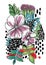 Colorful flower pot with black outline