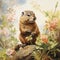 Colorful Flower Surrounding Small Ground Squirrel Painting