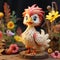 Colorful Flowerpunk Chicken Figurine With Hand-painted Details