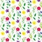 Colorful flowers with branches seamless pattern.