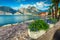 Colorful flowers and spectacular promenade, lake Garda, Torbole, Italy, Europe