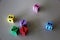 Colorful foam dice with different numbered dots