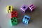 Colorful foam dice with different numbered dots