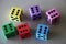 Colorful foam dice with different numbered dots