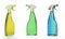 Colorful foggy spray bottles isolated