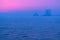 Colorful foggy sunset at sea