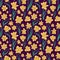 Colorful folk art yellow daffodils on dark purple background. Seamless vector pattern