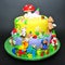 Colorful fondant cake with animals figurines