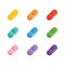 Colorful food supplements, pills, medications vector icons, illustration