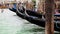 Colorful footage of Venecian gondolas rocking on the water