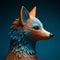 Colorful Fox Sculpture With Blue Feathers - Hyper-detailed Artwork