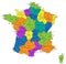 Colorful France political map with clearly labeled, separated layers.