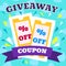 Colorful free giveaway coupons. Vouchers, promotion and advertising.