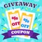 Colorful free giveaway coupons. Vouchers, promotion and advertising