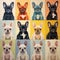 Colorful French Bulldog Portraits: Contemporary Symmetry And Bold Brushstrokes