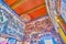 Colorful frescoes on the walls of Image House of Wat Bowonniwet  Vihara temple, on April 23 in Bangkok, Thailand